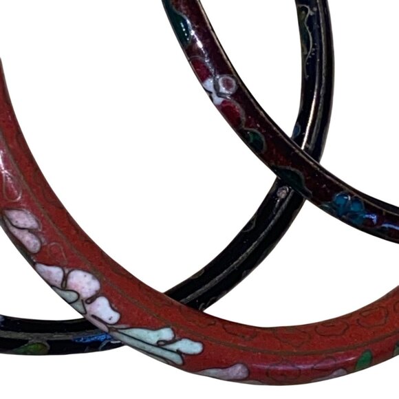 Set Of 3 Vintage Floral Cloisonné Bangles - Picture 4 of 4